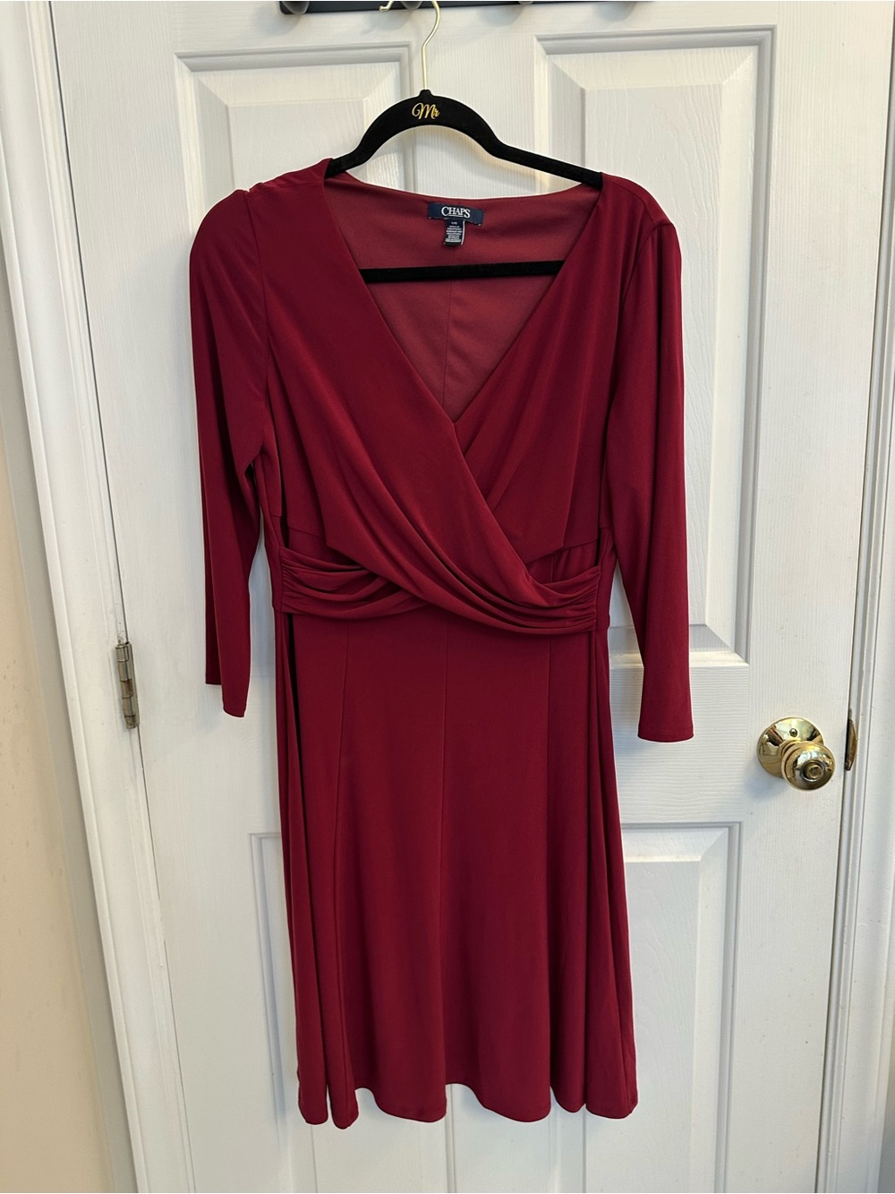 Chaps Burgundy Long Sleeve Surplice Dress